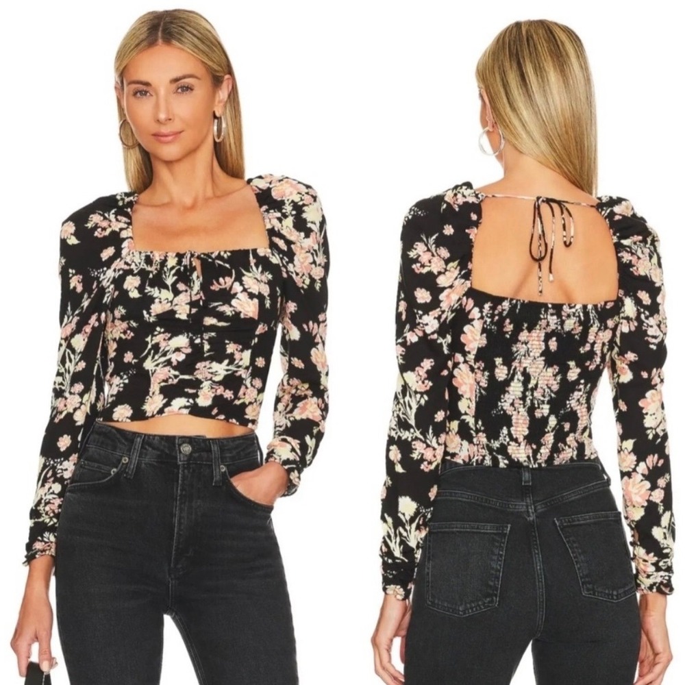 Free People Hilary Printed Top Black Combo Size Medium Crop Boho NWT $98